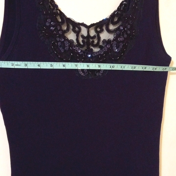 TARA RYAN NAVE BLUE SEQUIN BEADED EMBROIDERED SLEEVELESS TOP SIZE LARGE - Picture 7 of 9